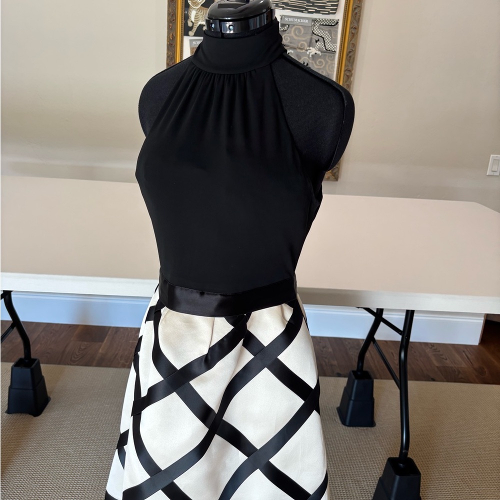 Michael Kors Black and Ivory Silk Halter Dress